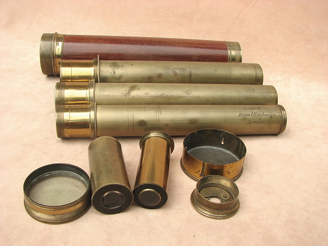 Late 18th century 3 draw marine pocket telescope with segmented draw tube, signed Dollond London.